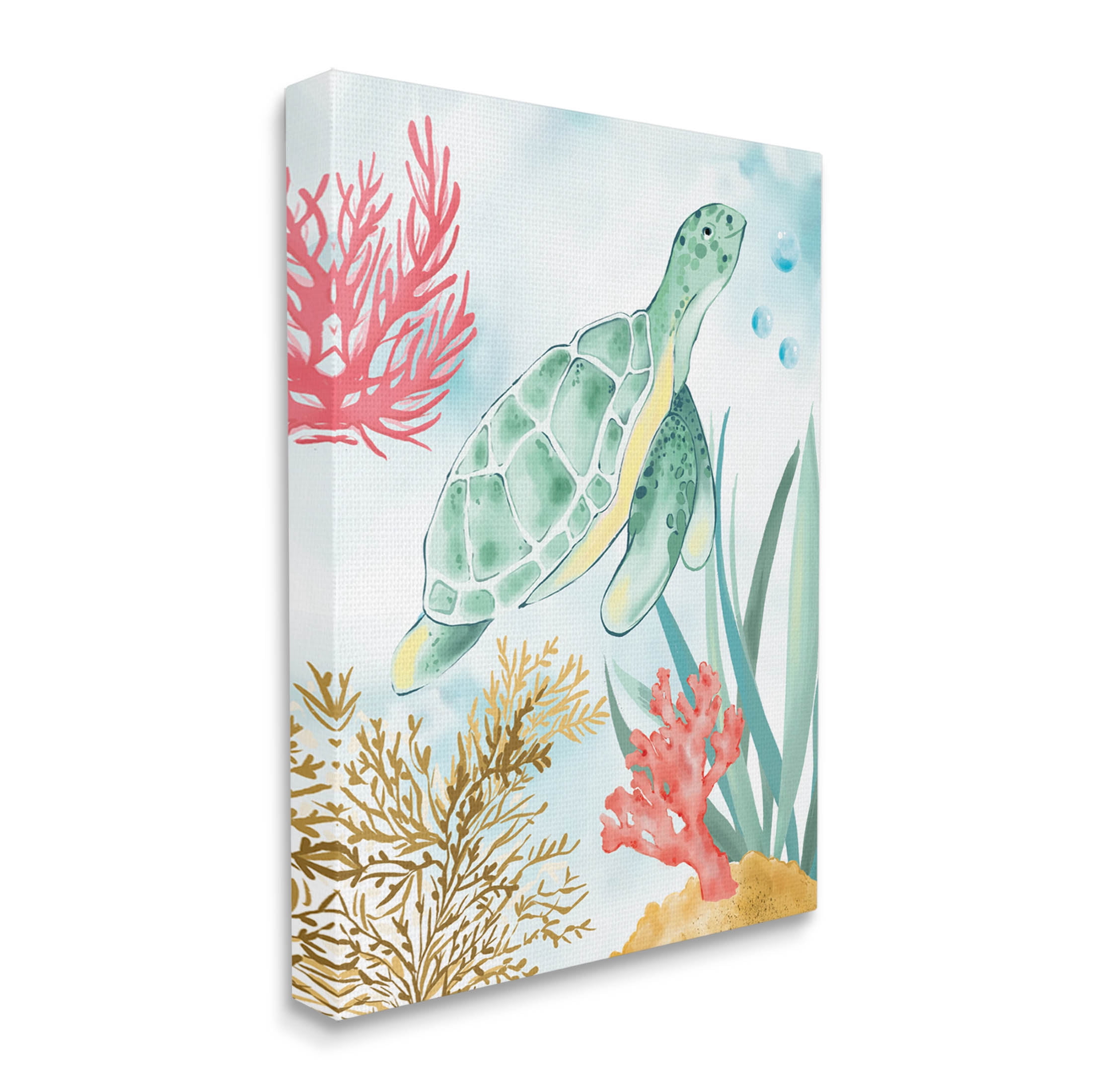 Stupell Industries Turtle Coral Reef Bubbles Graphic Art Gallery Wrapped Canvas Print Wall Art, Design by House of Rose