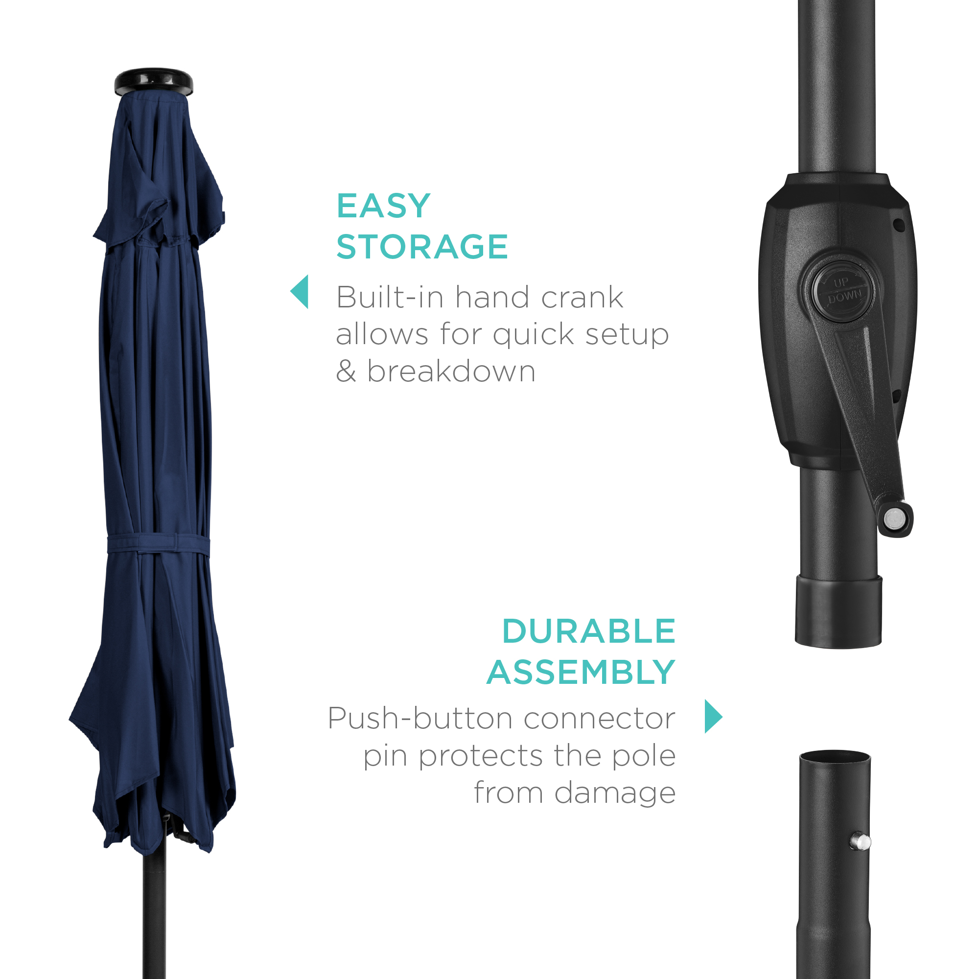 Best Choice Products 7.5ft Solar LED Patio Umbrella, Navy Blue photo 6