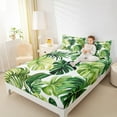 thumbnail image 4 of Manfei Tropical Monstera Leaf Twin Sheet Sets,Natural Theme Twin Fitted Sheet,Green White Flat Sheet For Teens,Microfiber Bedroom Decor,3 Pieces, 4 of 7