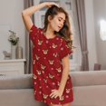thumbnail image 3 of Balery Reindeer Faces Festive Red Camisón de manga corta con cuello redondo para mujer, cómodo y elegante., 3 of 6
