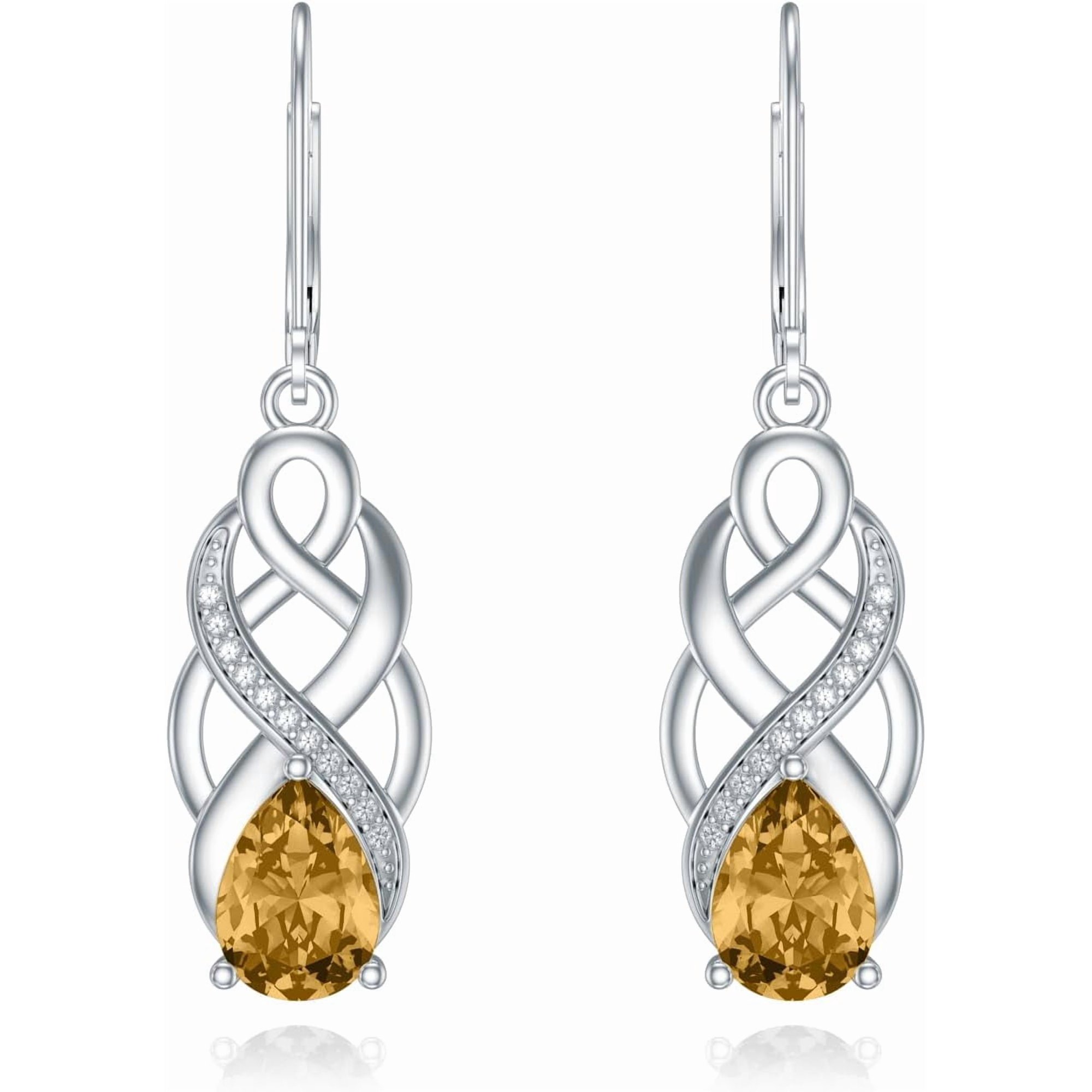 925 Sterling Silver Celtic Knot Good Luck Irish Dangle Drop Leverback Earrings with 12 Months Birthstone, Anniversary Jewelry Gifts for Women Her