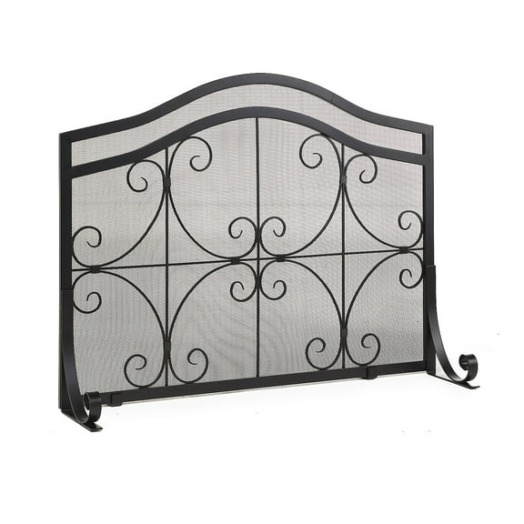 Evergreen 38 x 31 Inches Small Crest Flat Guard Fireplace Screen - Black