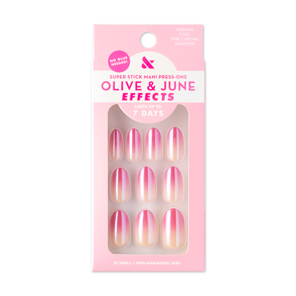 HLONK Super Stick Mani Oval Medium Press-On Tabs Pink Chrome Ombre 32 Pieces