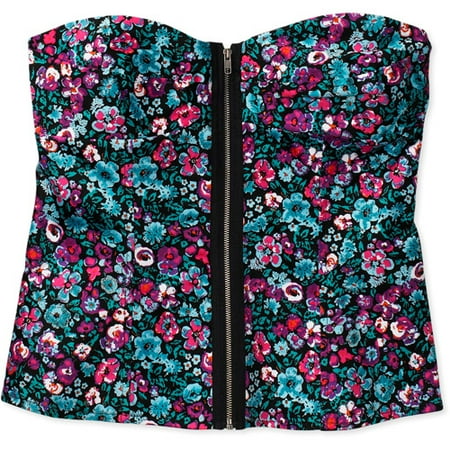Juniors Floral Zipper Corset Top