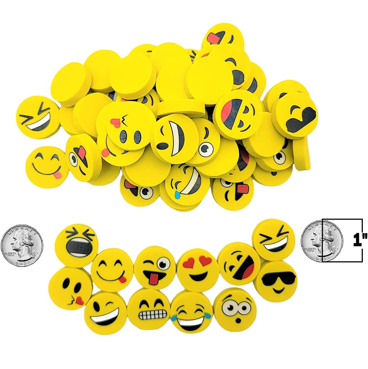 Yellow 1 Inch Fun Emoticon Smiley Face Round Erasers (72 Pack ...