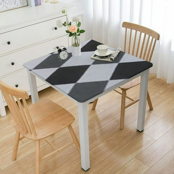 BANET Square Picnic Table Cloth, Elastic Waterproof Fitted Vinyl Tablecloth for Square Tables, Flannel Backed Table Covers for Dining, Camping, Outdoor, Black and White white