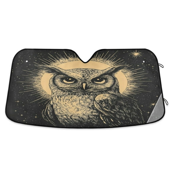 Owl with Sun Car Windshield Sun Shade Foldable Car Front Window Visor Heat and UV Protection 53x23.5