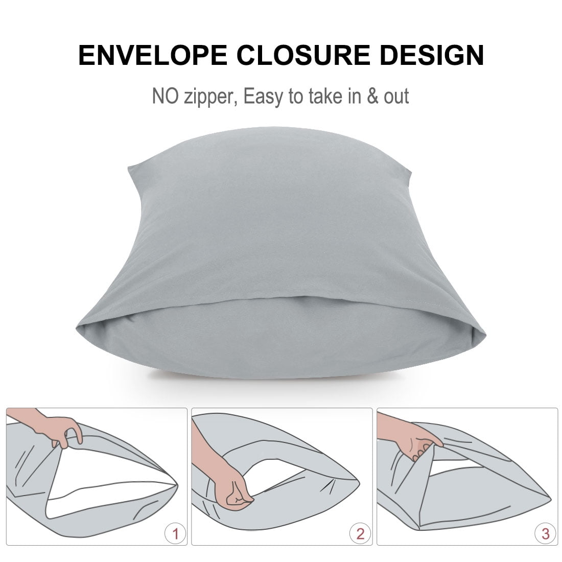 Unique Bargains 2-Pack Solid Microfiber Pillowcases, Standard, Light Grey