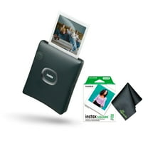 FUJIFILM INSTAX SQUARE LINK Smartphone Printer (Midnight Green) Bundle With Fuji Instant Film (20 Exposures) Microfiber Cleaning Cloth