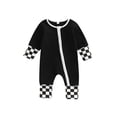 thumbnail image 1 of Qiylii Toddler Baby Zip Rompers Checkerboard Patchwork Round Neck Long Sleeve Jumpsuit for Newborn Girl Boy, 1 of 9