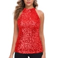 thumbnail image 1 of Top halter con lentejuelas para mujer - Blusa corta sin mangas brillante para fiesta/discoteca (talla única), 1 of 5