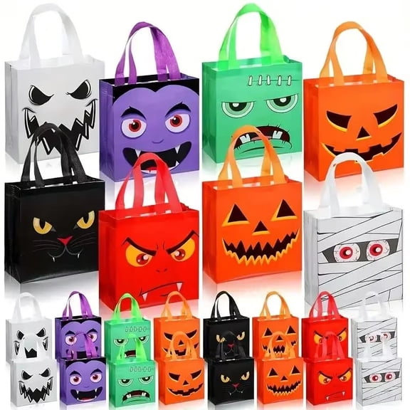 8Pcs Halloween Trick or Treat Tote Bags with Handles , Reusable Non-Woven Ghost Face Gift Bags for Adults Kids Gifts Wrapping, Party Supplies.
