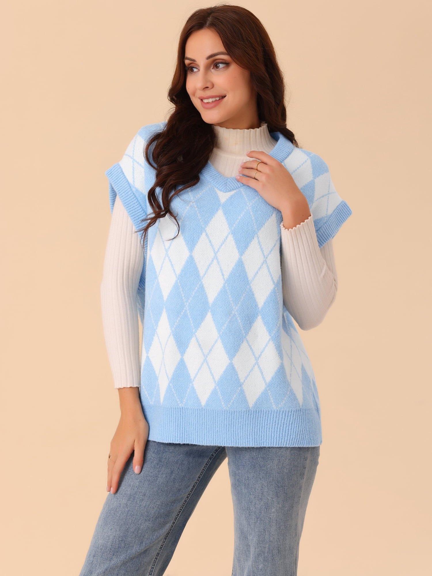 DARING DIVA Plus Size Contrast Color Sweater Vest Knit Pullover M Blue