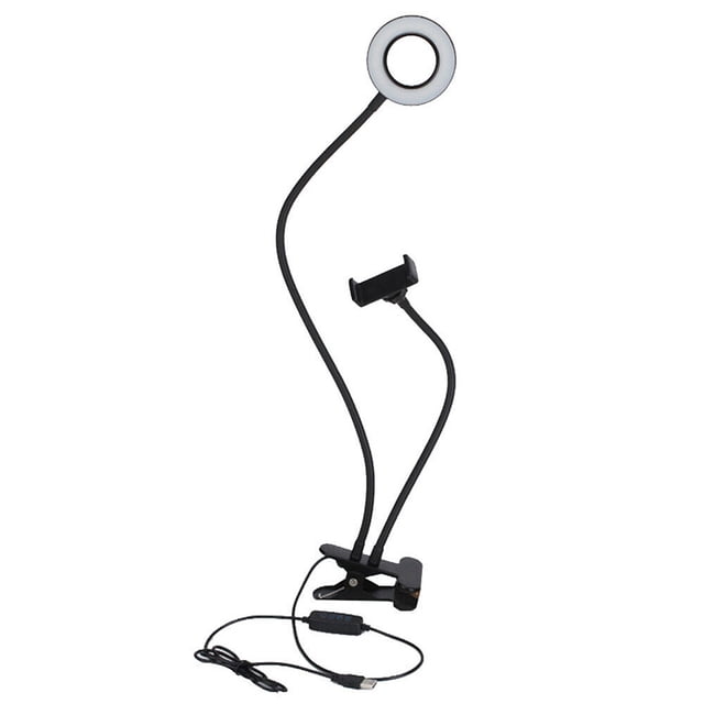 Anillo Fotografías de luz LED Brillo Clip de lectura Lectura Lámpara Lámpara Tenedor de teléfono 360 ° Iluminación de escritorio de aleación de aluminio giratorio seitruly HA011332-00B