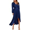 thumbnail image 1 of Femmes 2023 Automne Robes Casual Manches Longues Wrap V Cou Maxi Robe Haute Basse Robe d'Invité de Mariage Volant Ourlet, 1 of 6