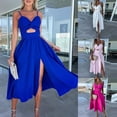 thumbnail image 4 of ALSLIAO Vestido de verano para mujer con tirantes finos, nudo delantero, espalda descubierta, abertura, vestido de vuelo, rosa rojo M, 4 of 7