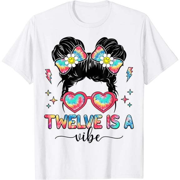 Twelve Is A Vibe Messy Bun 12 Year Old Girls 12Th Birthday T-Shirt, Unisex T-Shirt