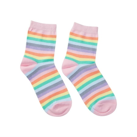 

Kiapeise Women Stockings Soft Rainbow Stripes Design Novel Socks