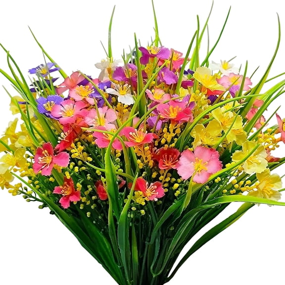 12 Bundles Artificial Flowers for Outdoor: UV Resistant Faux Silk Wildflowers Daisy, Colorful Plastic Fake Plants