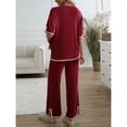 thumbnail image 2 of SWSMCLT Women's Baggy 2 Piece Outfit Autumn Crew Neck Date Breathable Comfy Matching Set Billowy Matching Outfit Burgundy Small, 2 of 5