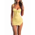 thumbnail image 4 of Orange Sleeveless Bodycon Mini Dress With Lace Trim And Ruched Detail, 4 of 29