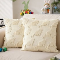 PayUSD Easter Pillow Covers 18x18 inch Set of 2 Easter Soft Plush Faux Fur Jacquard Throw Pillows for Bedroom Sofa Couch Chair Holiday Festivals Home Decor Easter Rabbit and Eggs