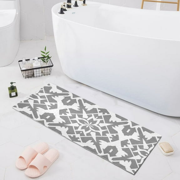 Bath Mat Soft Plush Non-Slip Absorbent Bathroom Rugs 39"x20" Gray Line Geometric