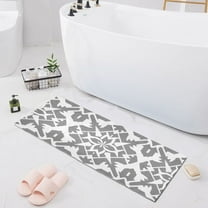 Bath Mat Soft Plush Non-Slip Absorbent Bathroom Rugs 39"x20" Gray Line Geometric