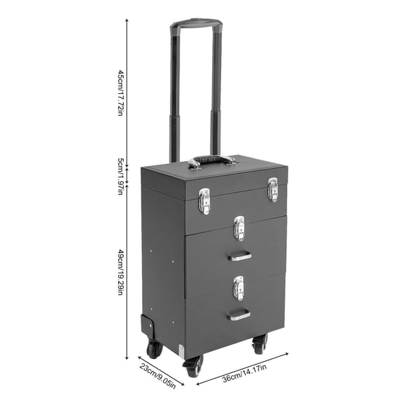 Rolling Makeup Train Case Aluminum Salon Cosmetic Trolley Organizer Box Drawer Black