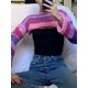 thumbnail image 3 of VISgogo, suéter de punto a la moda para mujer, Tops cortos de manga larga de Color a rayas en contraste, jerséis salvajes informales de primavera VISgogo  moda, 3 of 9
