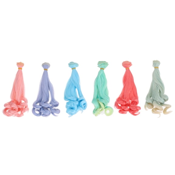 Uxcell 20cm Doll Hair Wefts, 6Pcs Synthetic Long Curly Hair Doll Wigs, Multicolor 2