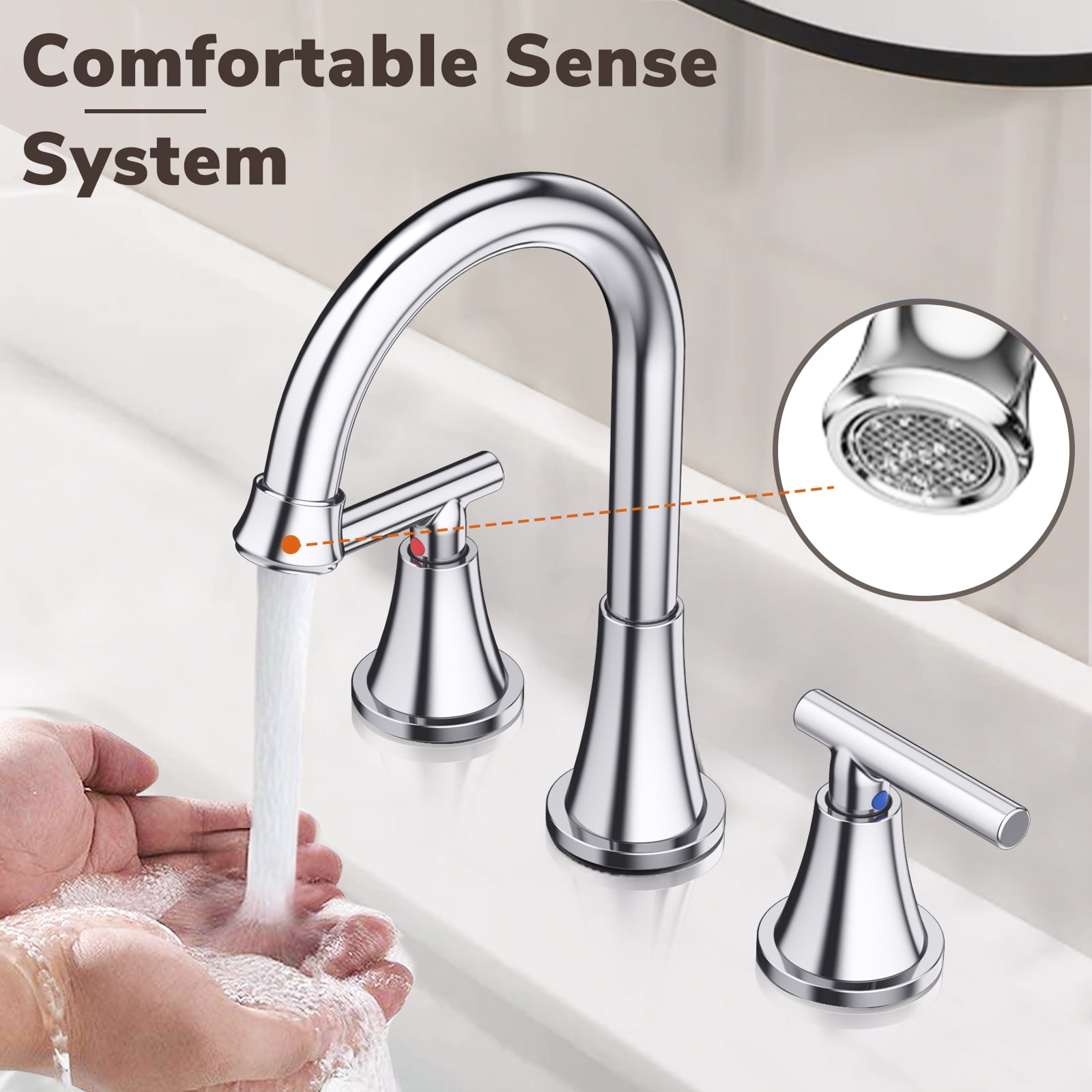 KINGTACK Bathroom Faucet for Sink 3 Hole, Chrome Bathroom Faucets with Pop-up Drain and Supply Lines, 2 Pack