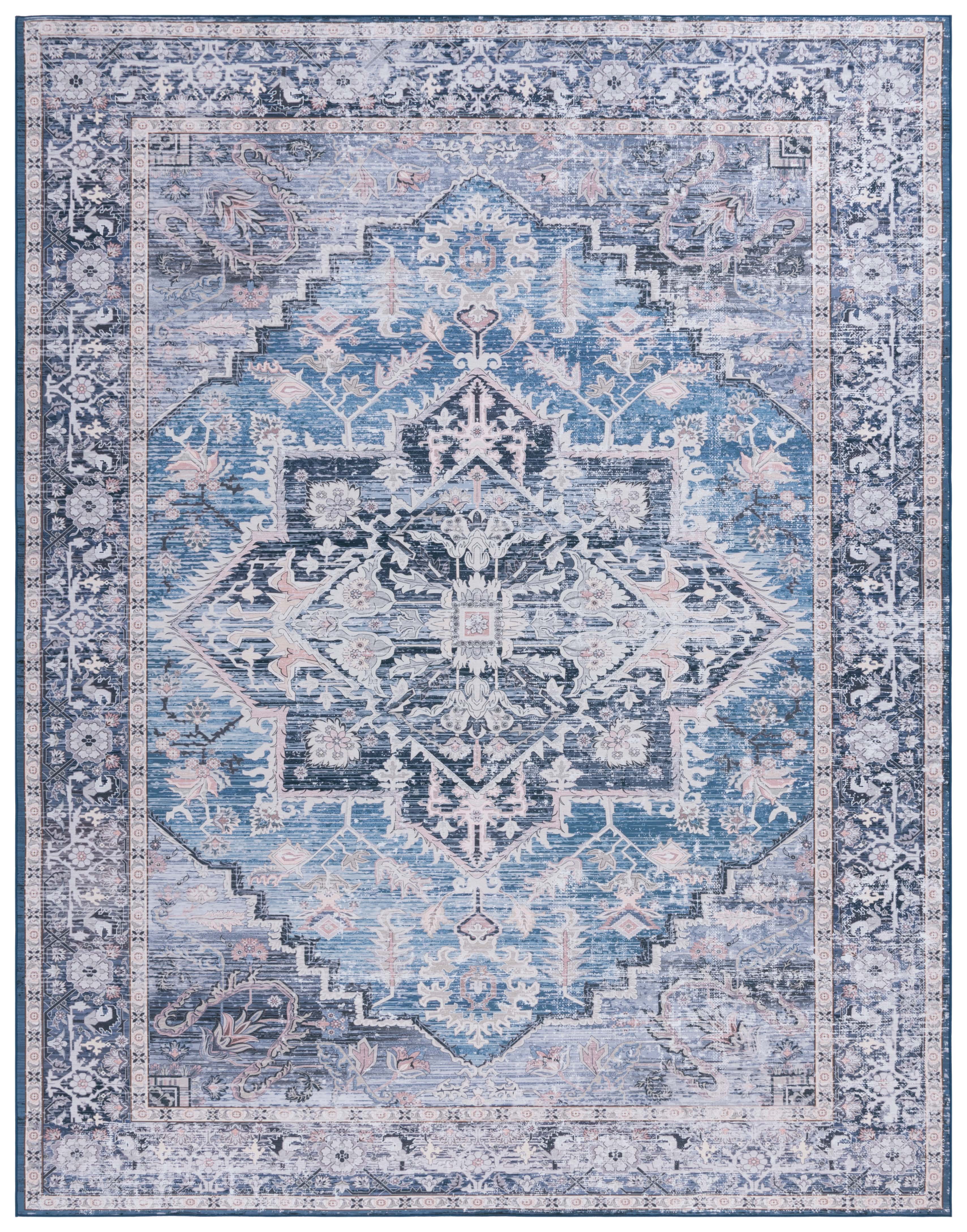 SAFAVIEH Tucson Beulah Traditional Machine Washable Area Rug, 9' x 12', Blue/Charcoal