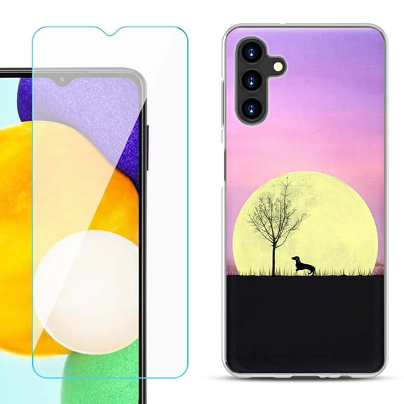 Slim-Fit TPU Fashion Phone Case for Samsung Galaxy A13 5G, with Tempered Glass Screen Protector, by OneToughShield ® - Moonlight Dachshund