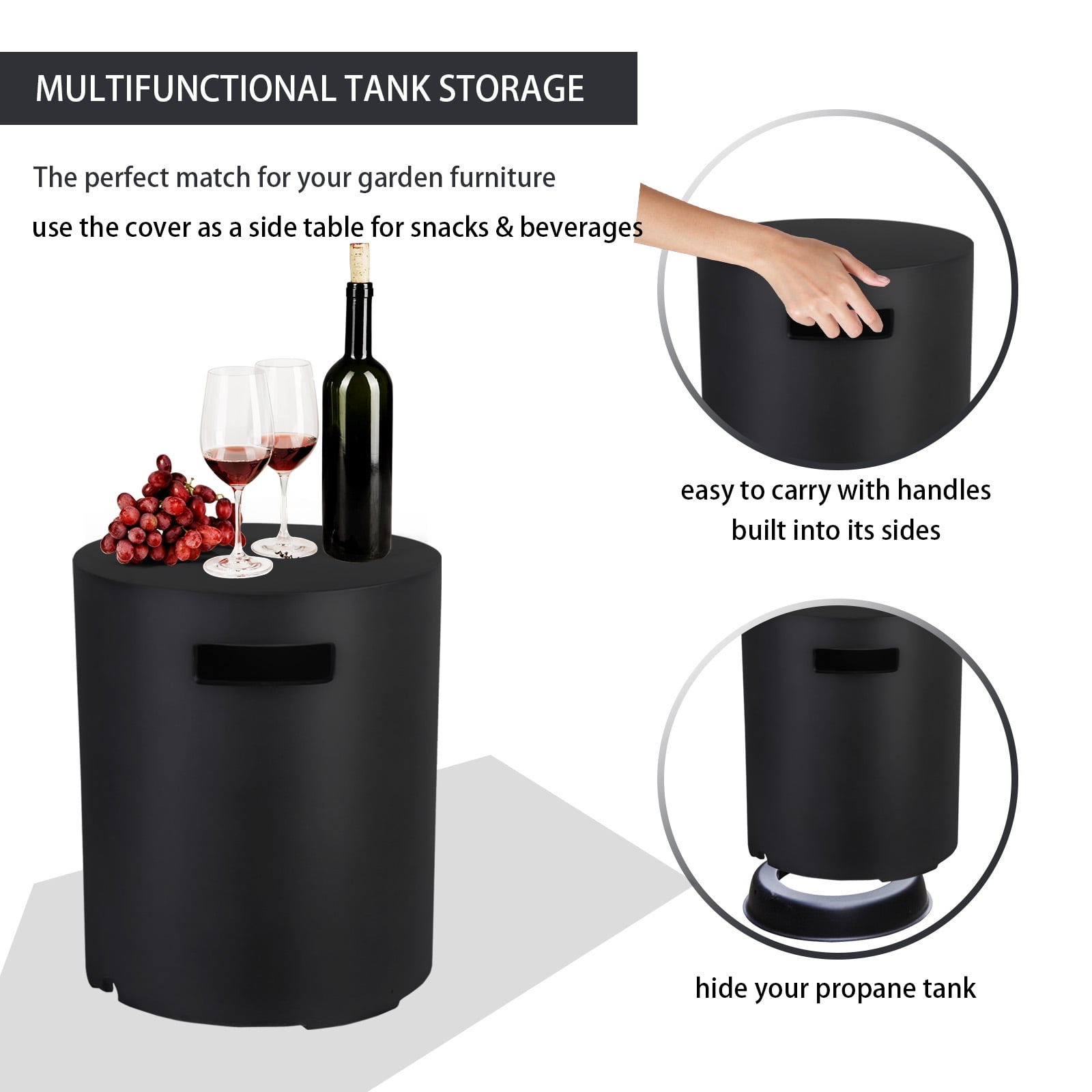 Afterglow 16" Propane Tank Cover Table, Round Tank Container Fits Standard 20 lb Cylinder Bottle Storage Box Hideaway Table, Gas Tank Holder for Outdoor Gas Fire Pits, Black