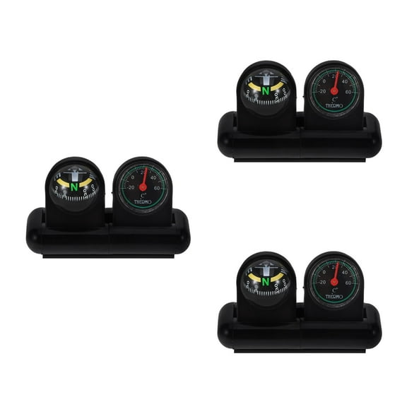 3 PCS Compass for Autos Car Ornament Dashboard Small Digital Thermometer Work Black