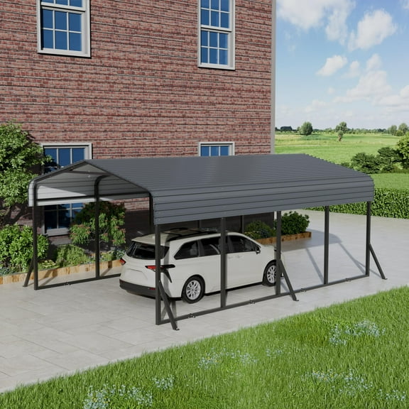12x20FT Metal Carport, Heavy Duty Carport with Galvanized Steel Roof and Enhanced Base, Upgraded Large Outdoor Canopy, Metal Garage for Cars, Boats, Trucks, Gray