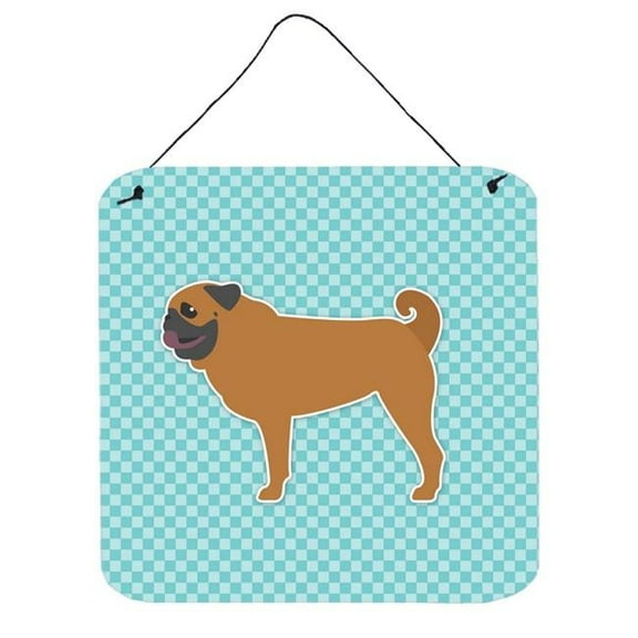 Pug Checkerboard Blue Wall or Door Hanging Prints