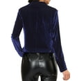 thumbnail image 3 of INSPIRE CHIC Women's Velvet Notched Lapel Zipper Cropped Motorcycle Jacket L Blue, 3 of 7