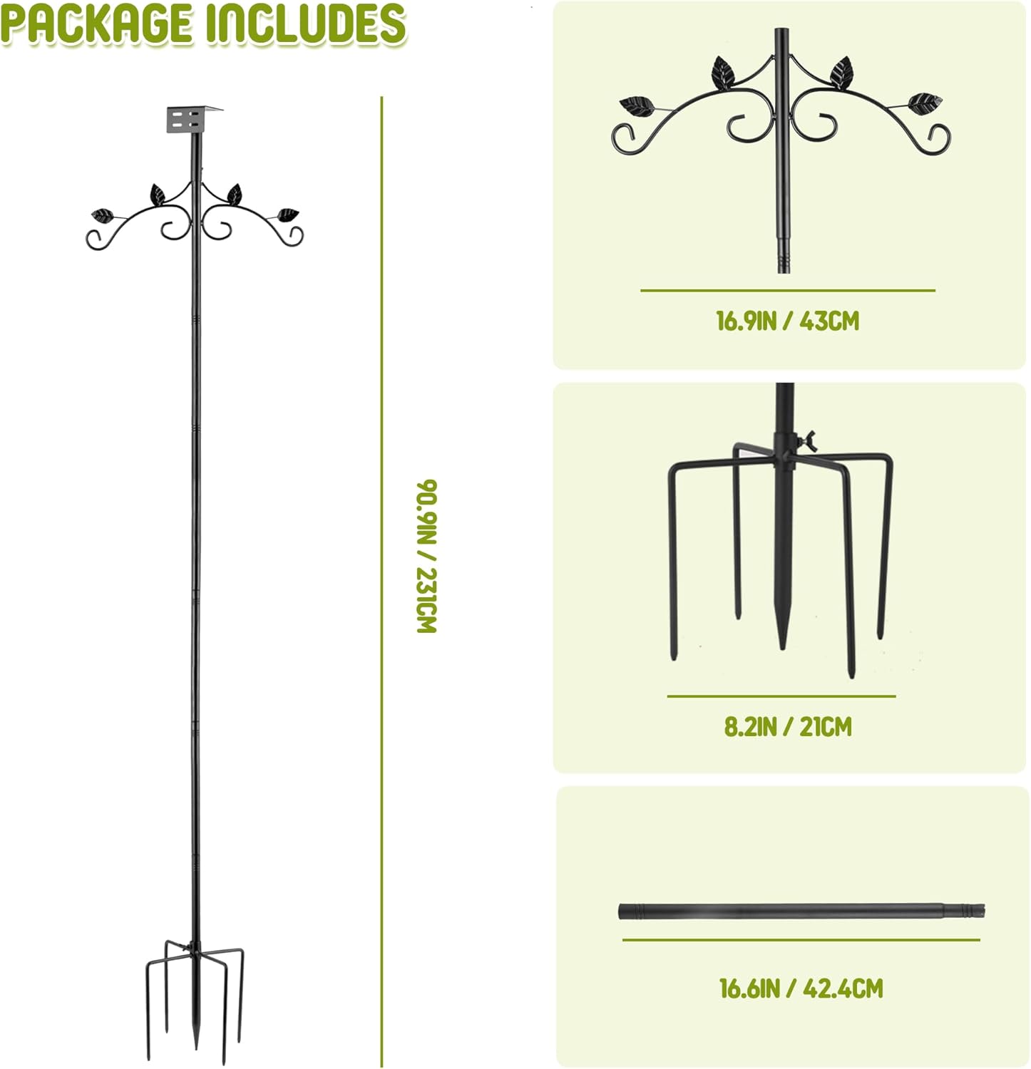 Urban Deco 91 Inch Bird Feeder Pole Mount Kit, Bird House Pole 5-Prong Base Shepherds Hook for Hummingbird Feeders, Adjustable Heavy Duty Bird Feeder Stand for Outdoor Garden Decor