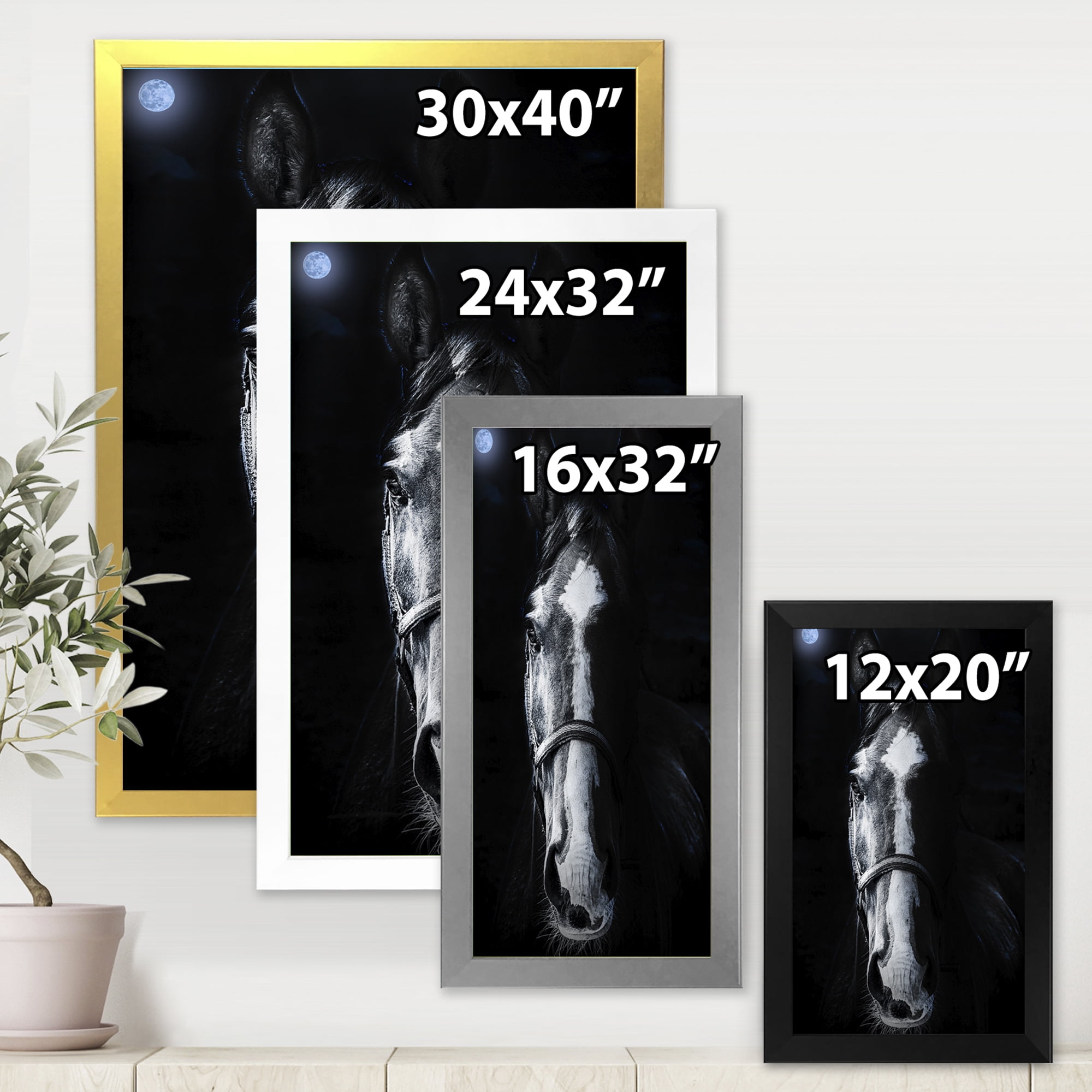 Portrait of Horse Staring Sinister 16 in x 32 in Framed Photography Canvas Art Print, by Designart
