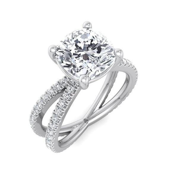 Sarasota - Moissanite Cushion Cut Lab Diamond Engagement Ring With Double Band Sidestones