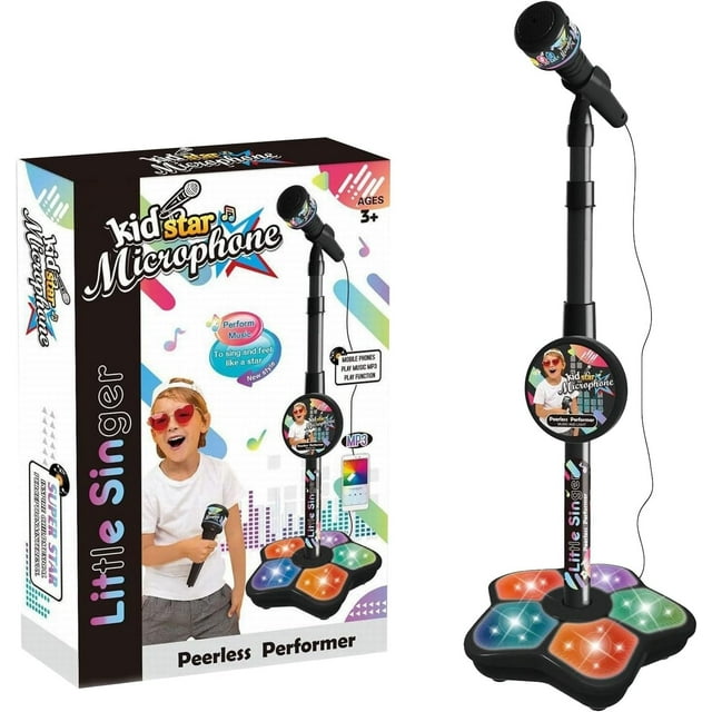 2026 New Kids Microphone with Stand, All in One Microphone Toy for Birthday Parties Singing, Portable Karaoke Machine for Singing, Music Play for Kids