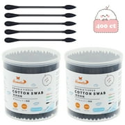 HOMEFOX 400 Count Black Pointed Cotton Swab Qtip Precision Makeup Organic Pointy & Round Tip