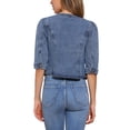 thumbnail image 3 of CHAQUETA DE JEAN CORTA SIN CUELLO PARA MUJERES CON MANGAS 3/4 EN GRIS AZUL XL, 3 of 6