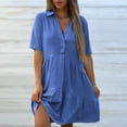 thumbnail image 4 of Womens Summer Dresses Plus Size Short-sleeved Cotton And Linen Dreeses Turn-down Collar V Neck Tank Dress Summer Fashion Outfits, 4 of 9