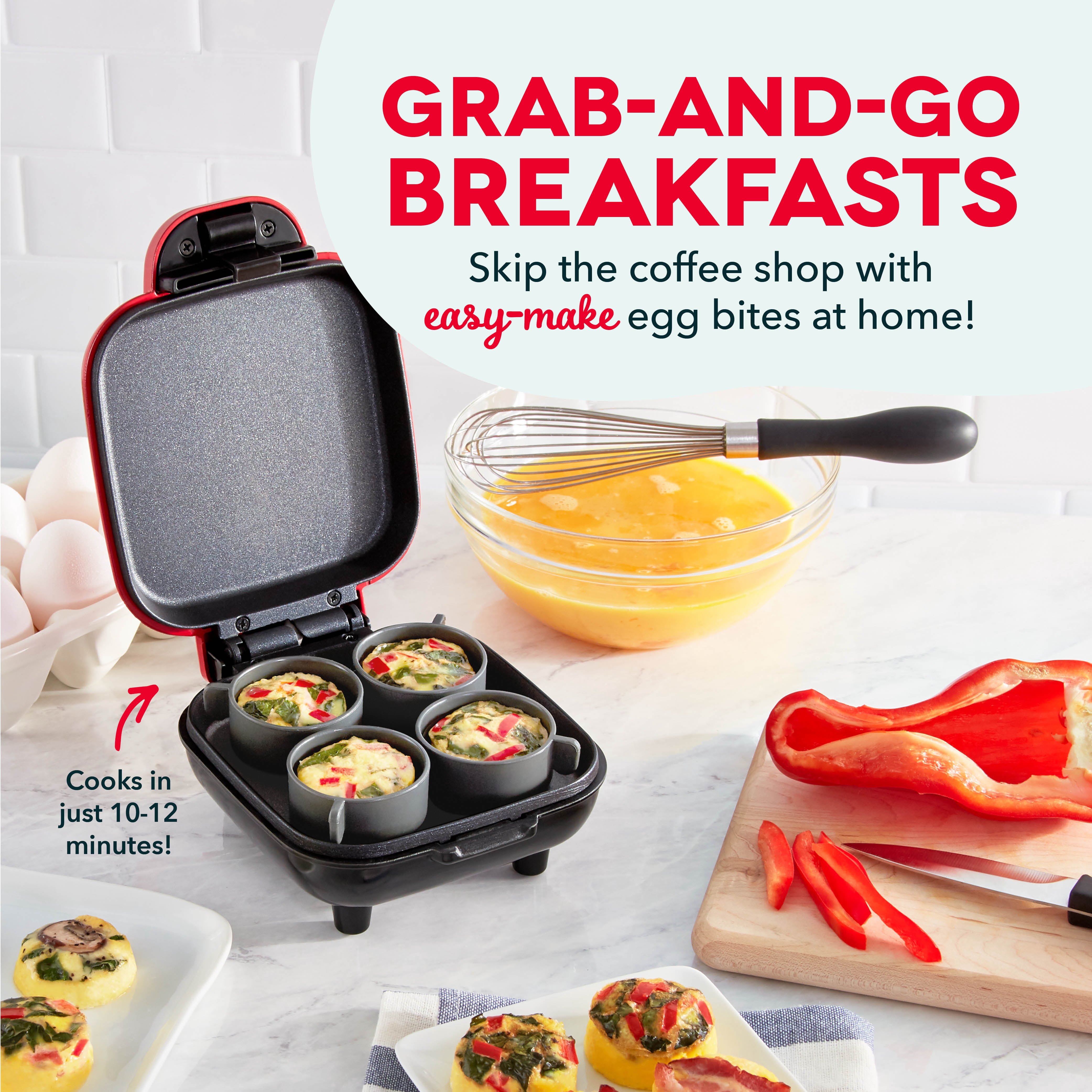Dash Egg Bite Maker, Makes 4 Egg Bites, Red