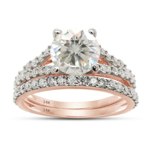 2 1/4 CTTW Center 7.5MM Round Cut Lab Created Moissanite Diamond Wedding Band Bridal Set Ring In 14K Solid Rose Gold (G-H Color, VVS1 Clarity, 2.25 Cttw)-4