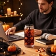 thumbnail image 5 of Halloween Can Shaped Glass Tumbler with Lid and Straw, 20oz Clear Drinking Cup with Spooky Designs, Reusable Iced Coffee Cup for Home Office Party Fall Halloween Gift, 5 of 6