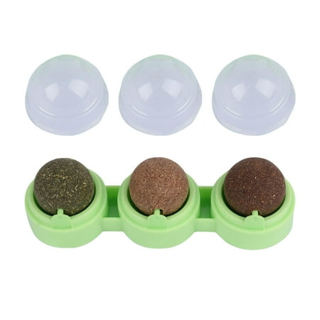 360 degree Rotation 3 Pieces Catnip Balls Set, Portable with Transparent Dust Cover Cats Kitten Interactive Cat Toy for Table Corners Wall Ground , Green